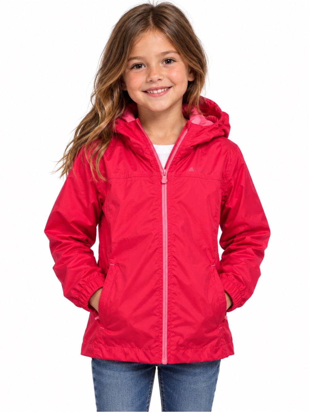 Girls' Hooded Mountain Warehouse Rain Jacket in Bright Pink